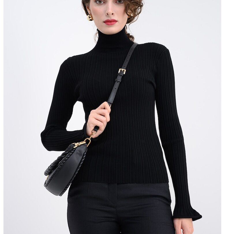 Рипсен слим пуловер с висока яка - Черен Marella