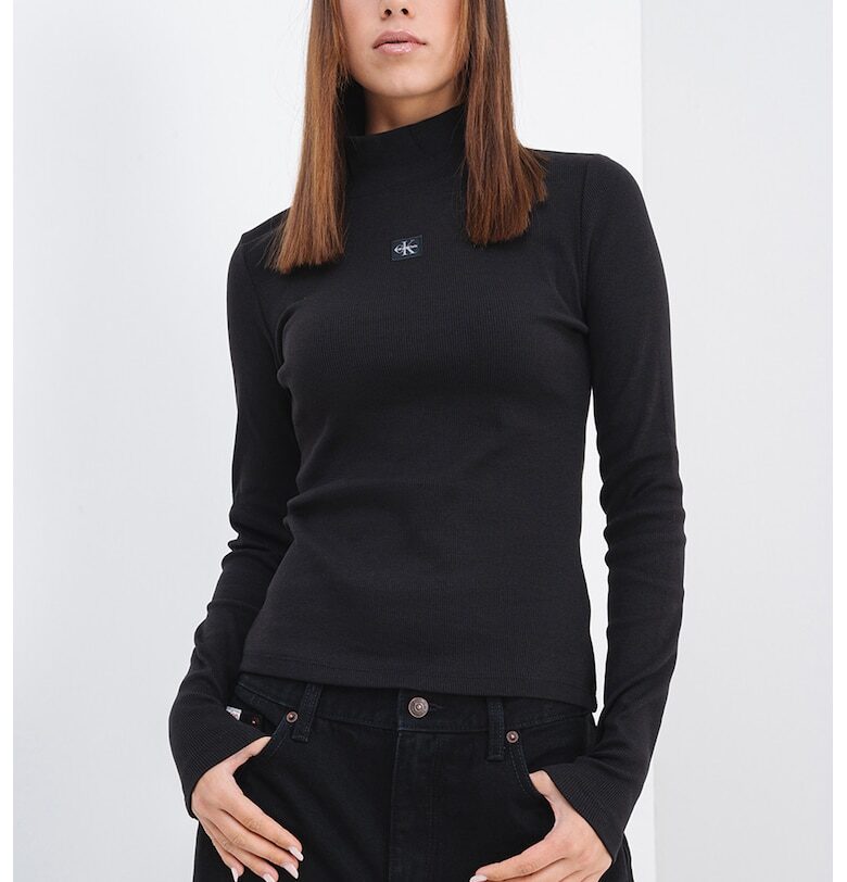 Рипсена блуза с яка - Черен CALVIN KLEIN JEANS