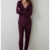 Рипсена пижама с шпиц - Тъмновиолетов Penti