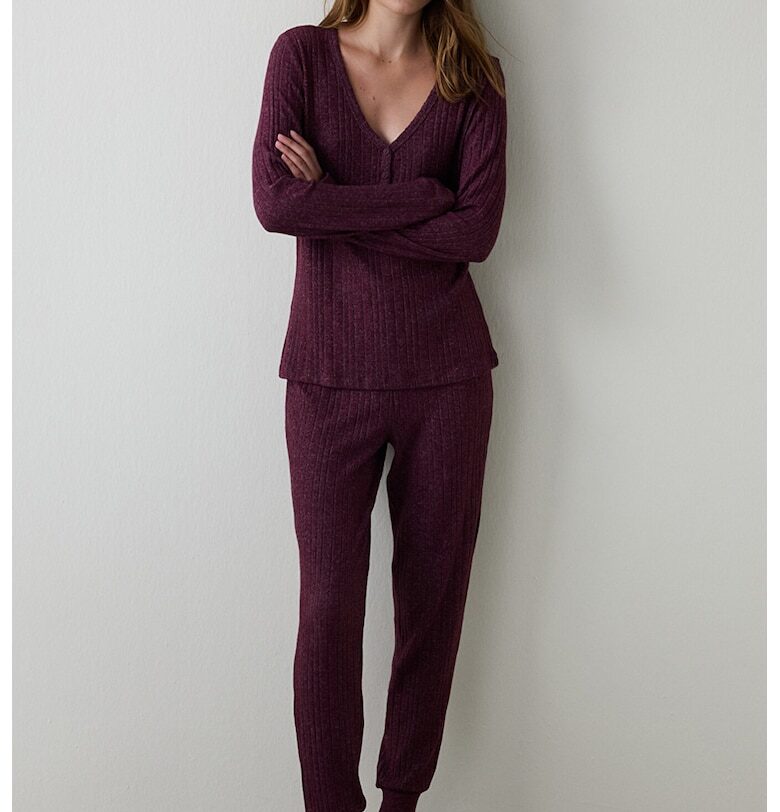Рипсена пижама с шпиц - Тъмновиолетов Penti