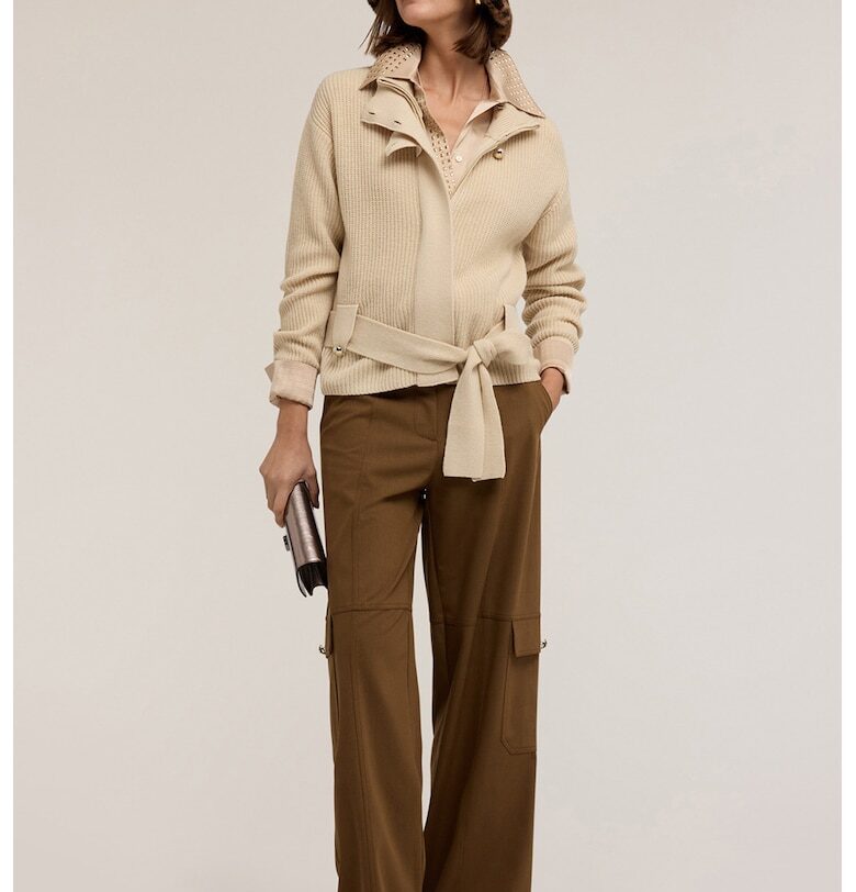 Рипсено яке с вълна с цип - Светло бежово Motivi