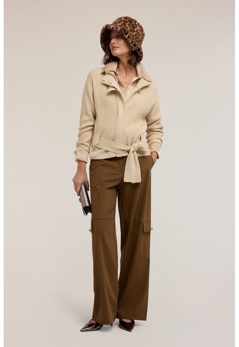 Рипсено яке с вълна с цип - Светло бежово Motivi