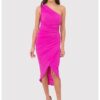 Розова драпирана миди рокля на едно рамо DA1770 HOT PINK Ax Paris