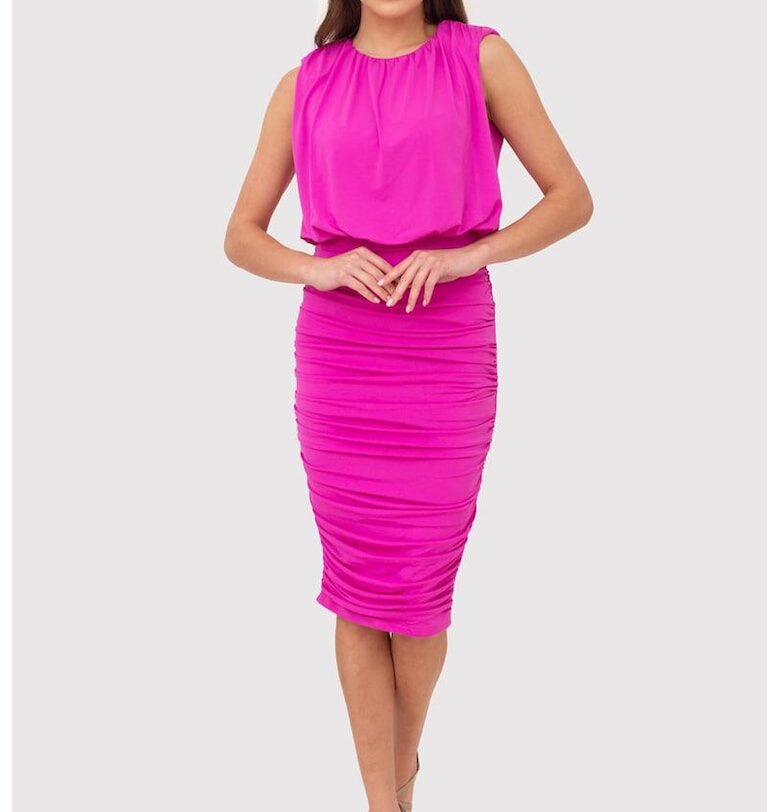 Розова миди рокля с пола на волани DA1767 HOT PINK Ax Paris