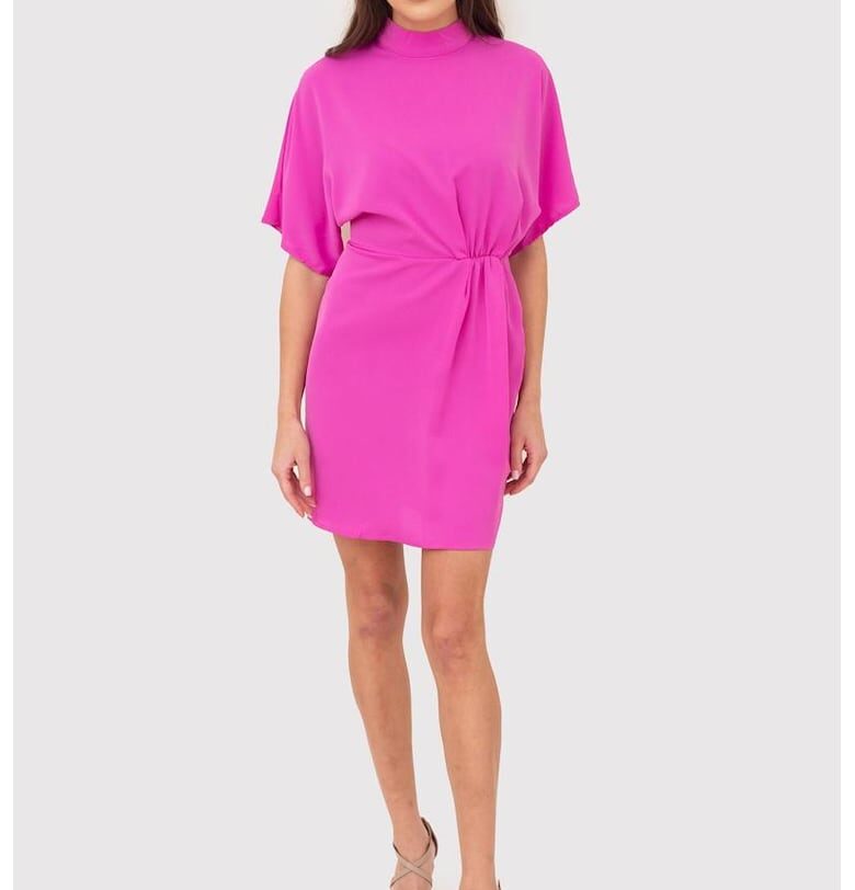 Розова мини рокля с драпировка на талията DA1782 НОТ РОЗОВО Ax Paris