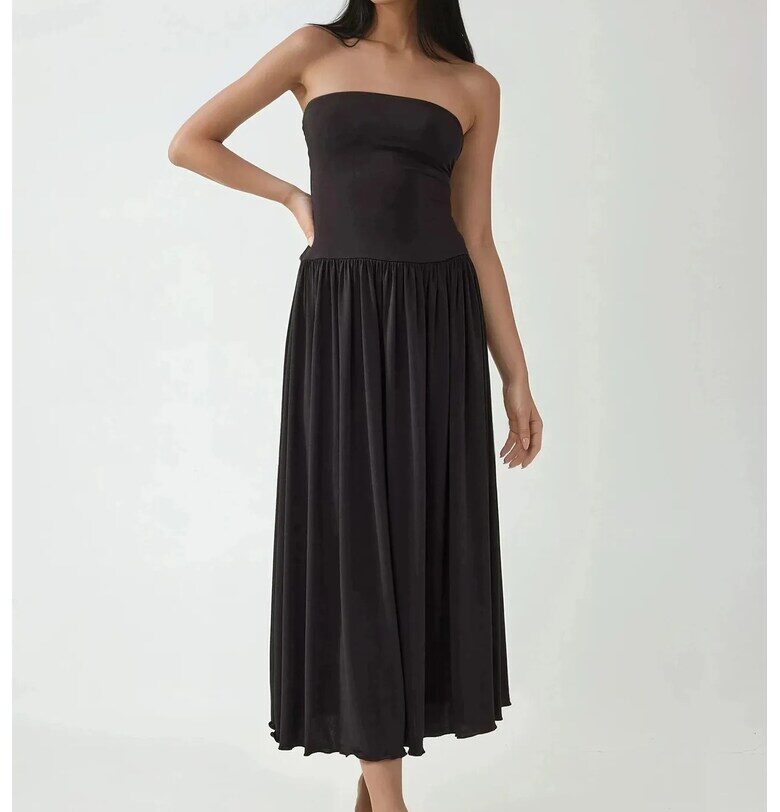 Рокля 2 в 1 миди -  без презрамки - ластик - черна - джърси HiCCUP