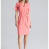 Рокля  M669 Koral midi - розова - полиестер - къс ръкав Figl