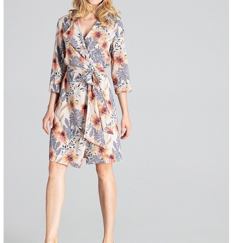 Рокля  M680 - флорален принт - многоцветна - миди - полиестер Figl