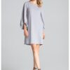 Рокля  M693 - сива - бухнали ръкави - полиестер-еластан Figl