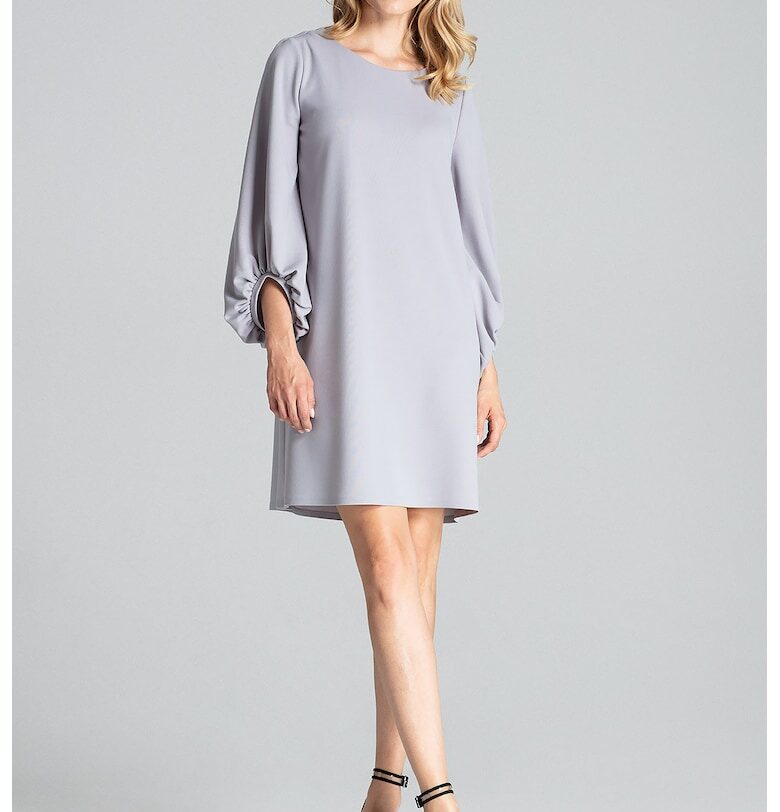 Рокля  M693 - сива - бухнали ръкави - полиестер-еластан Figl