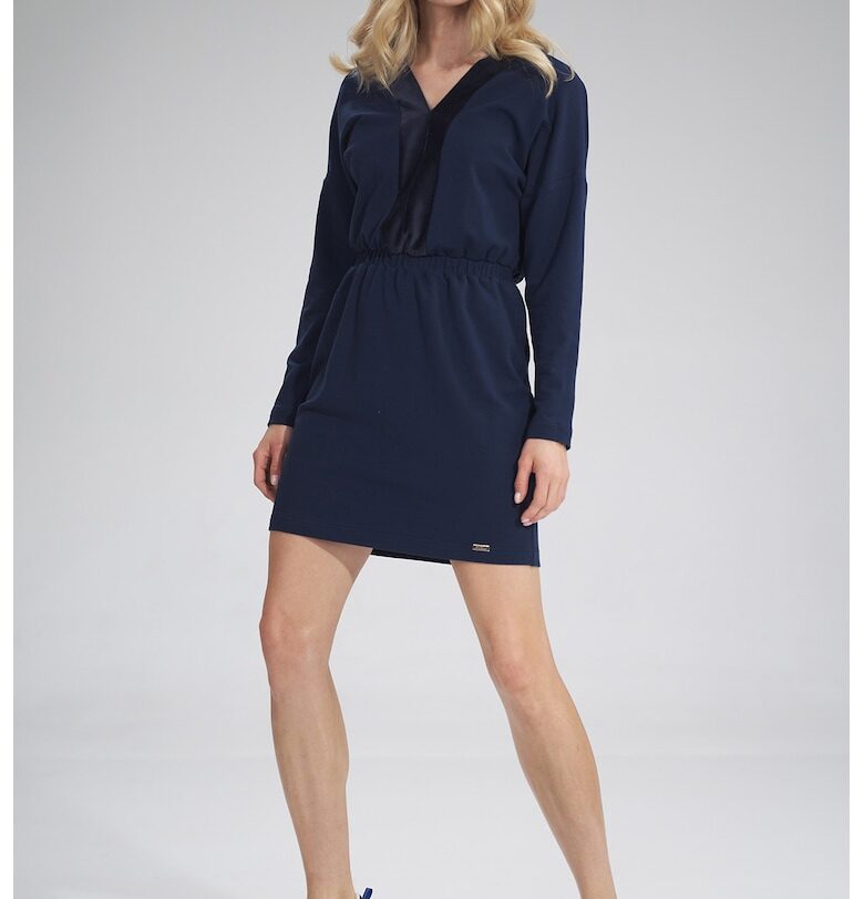 Рокля  M753 - тъмносиня - памучна - с дълъг ръкав - размер Figl