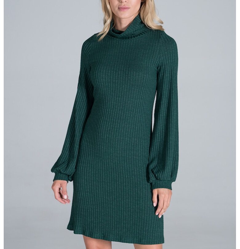 Рокля  M831 - зелена - плетена - дълги ръкави - полиестер - Figl