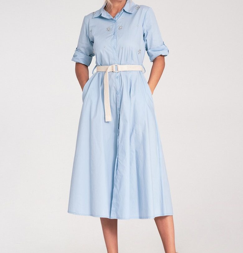 Рокля  Midi - Кристали - Изработена от качествен материал - SM INTL - Син Figl