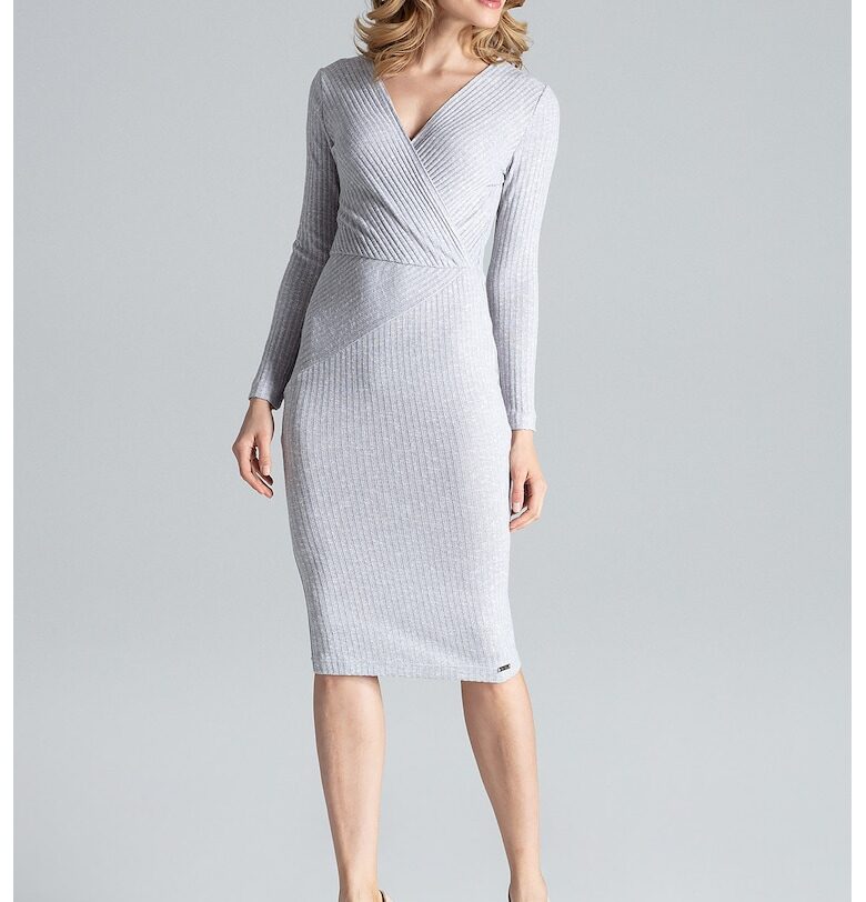 Рокля  Миди - Дълъг ръкав - 65% вискоза - 30% полиестер - 5% еластан - Сив Figl