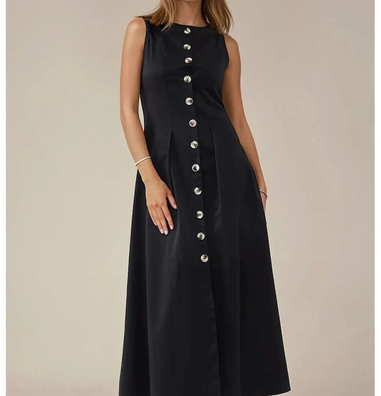 Рокля  без ръкави - с копчета - черна - текстил HiCCUP