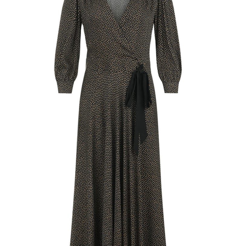 Рокля в прегръщащ стил с деликатен принт на точки DiKa