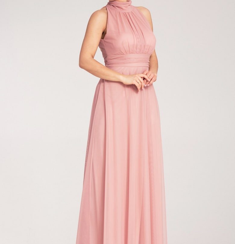 Рокля -  дълга - вечерна - розово - лека материя - полиестер - SM Figl