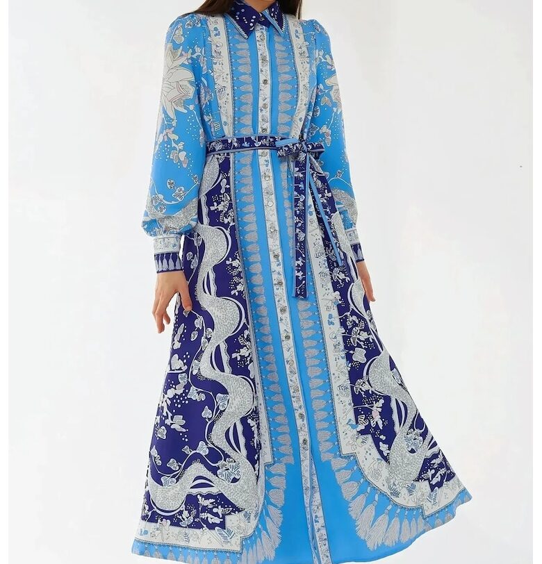 Рокля  дълъг ръкав - синя - текстил HiCCUP