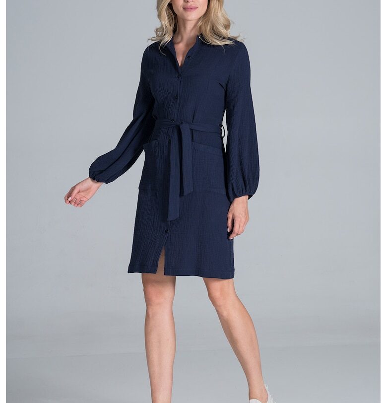 Рокля -  дълъг ръкав - тъмносиня - памук Figl