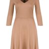 Рокля  елегантна - бежова - V-образно деколте - 3/4 ръкав - вискоза Figl