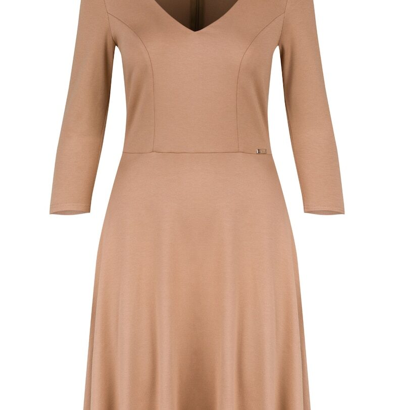 Рокля  елегантна - бежова - V-образно деколте - 3/4 ръкав - вискоза Figl