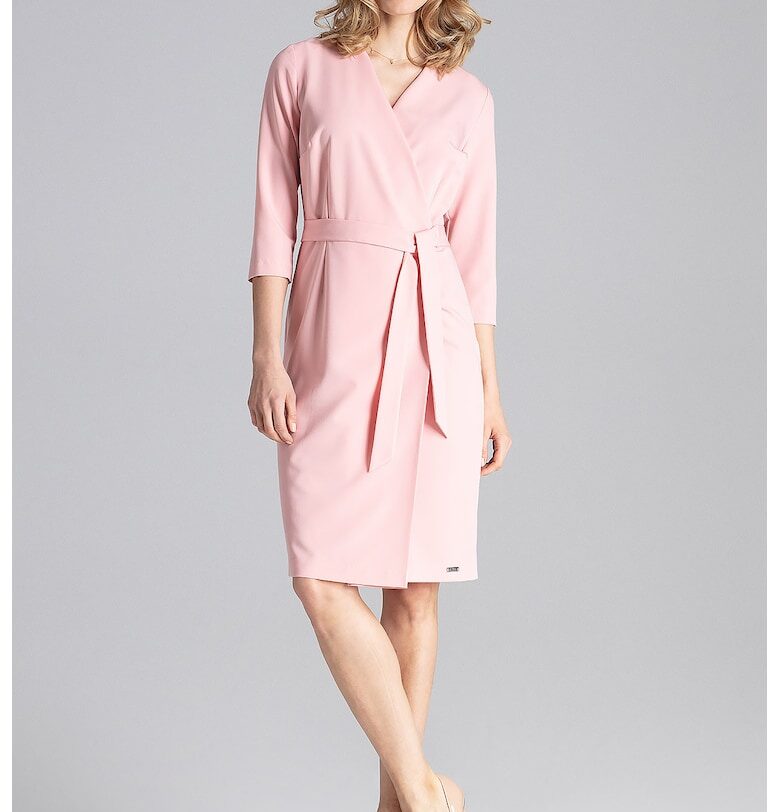 Рокля  елегантна - с колан - розова - полиестер - Figl