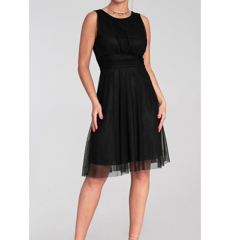 Рокля  елегантна - с нисък гръб - мрежеста материя - черна - SM Figl