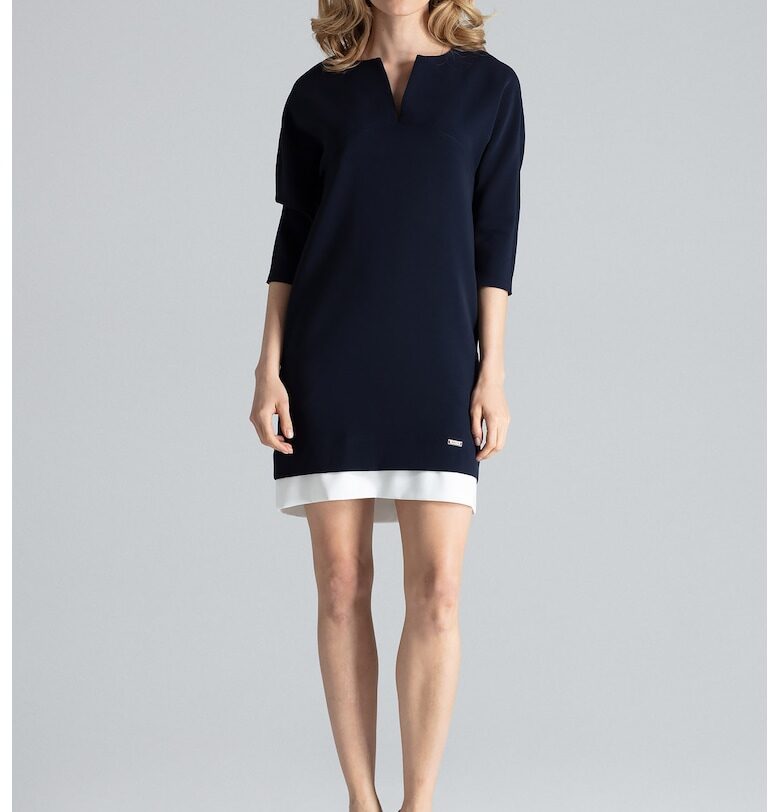 Рокля  елегантна - тъмносиня - с джобове - полиестер - Figl