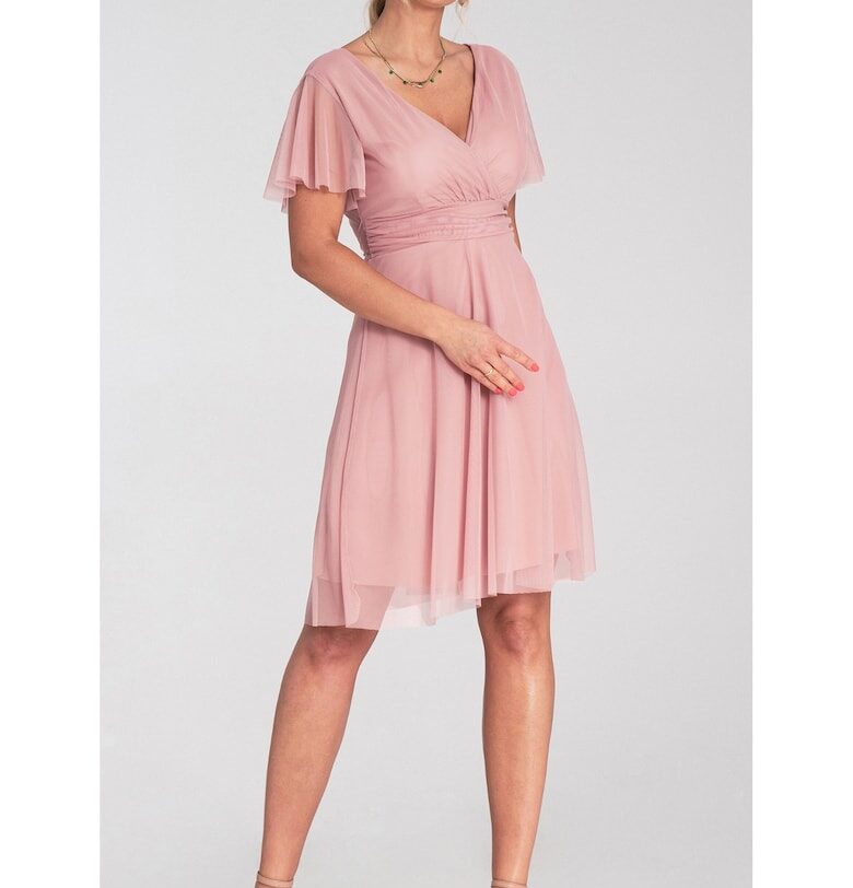 Рокля за парти -  M1206 - розова - мрежеста - SM Figl