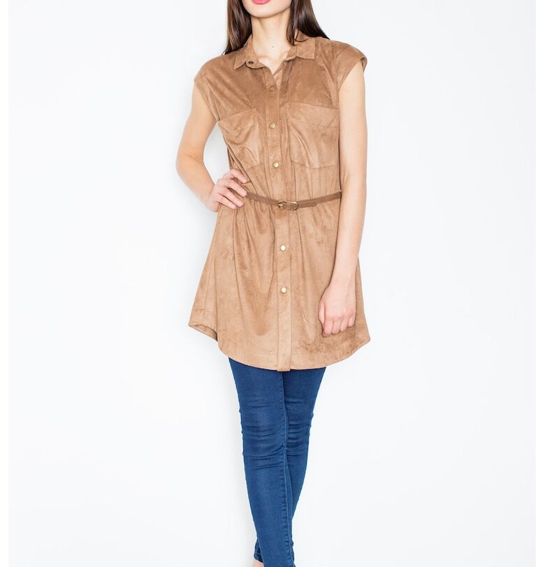 Рокля  кафява - велур - с копчета и колан - полиестер Figl