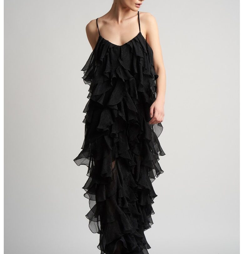 Рокля макси Lucky с волани от смес от коприна Monarh design