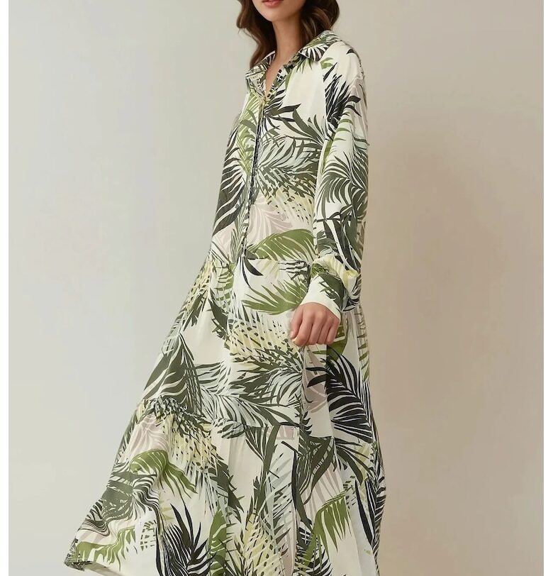 Рокля макси миди  с флорален десен - зелена - текстилна HiCCUP