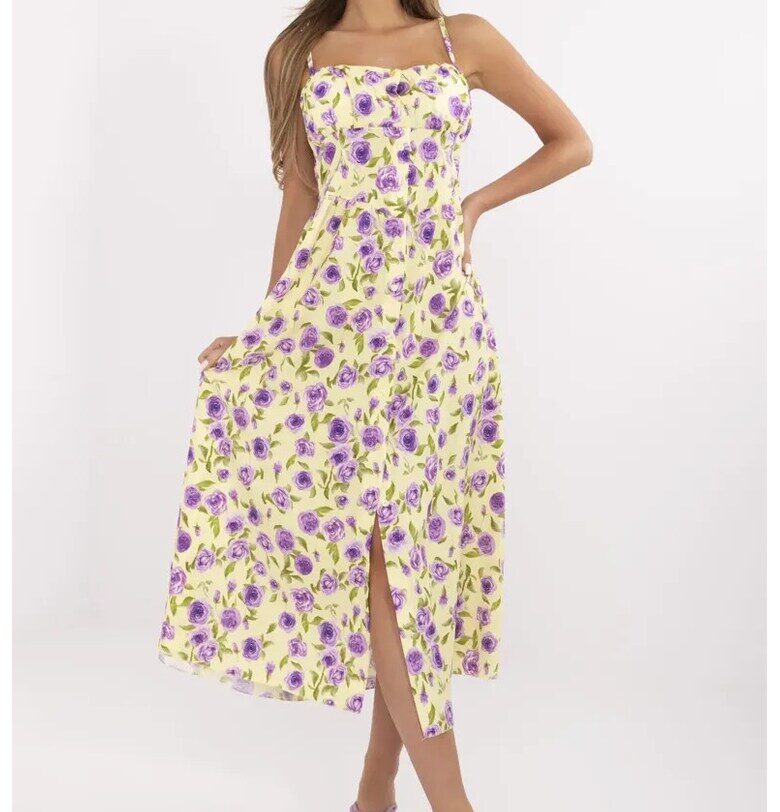 Рокля  миди жълта - полиестер - един размер Italy Moda