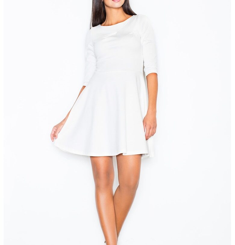 Рокля  миди - разкроена - изрязана под бюста - бяла - полиестер - Figl