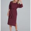 Рокля миди  с дълъг ръкав на райета - бордо - полиестер - размер SM Figl