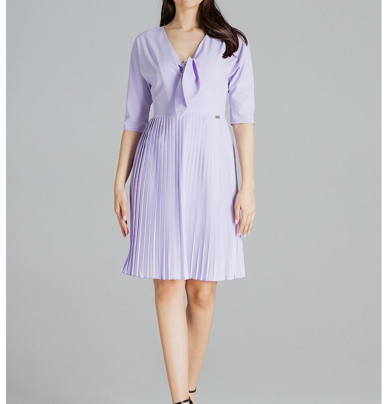 Рокля  модел L076 - V-образно деколте - къси ръкави - лилаво - 95% полиестер 5% еластан - Lenitif