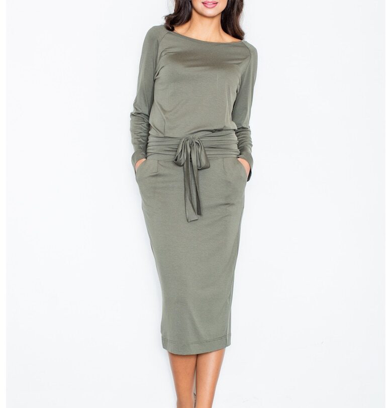 Рокля -  модел M246 - дълга - дълъг ръкав - зелена - вискоза Figl