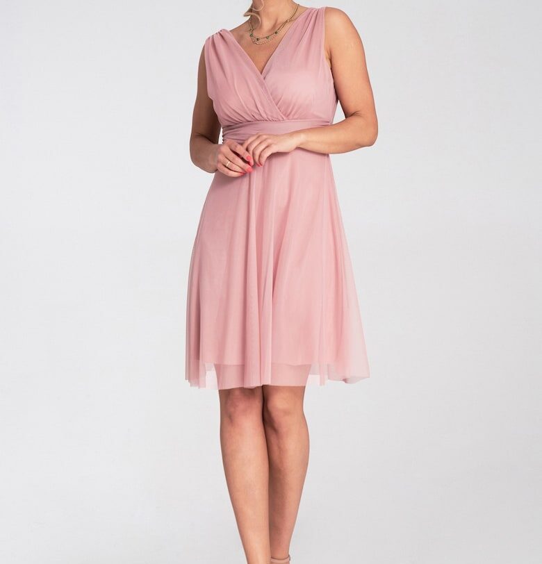 Рокля от мрежеста материя  елегантна - коктейлна - розова - размер SM Figl