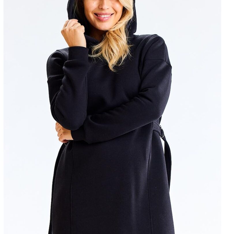 Рокля от суитшърт от памучна смес с качулка и връзки InfiniteYou