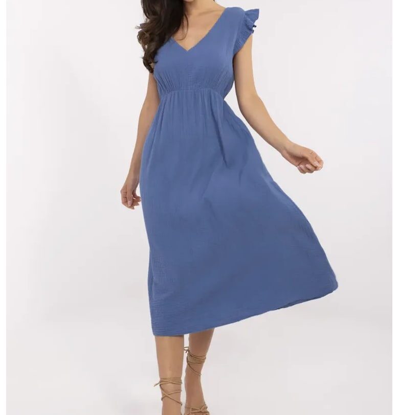 Рокля  памук - V-образно деколте - тъмносиня - един размер Italy Moda