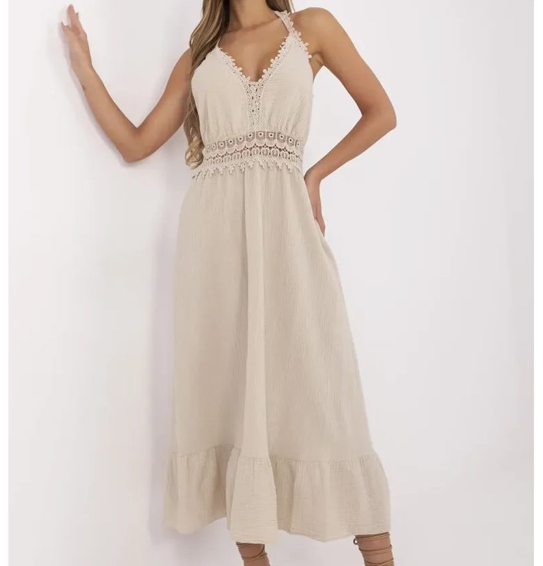 Рокля  памук - бежова - един размер Italy Moda