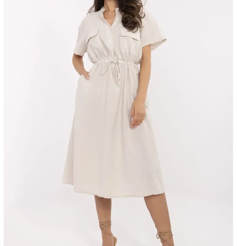 Рокля  памук - бежова - един размер Italy Moda