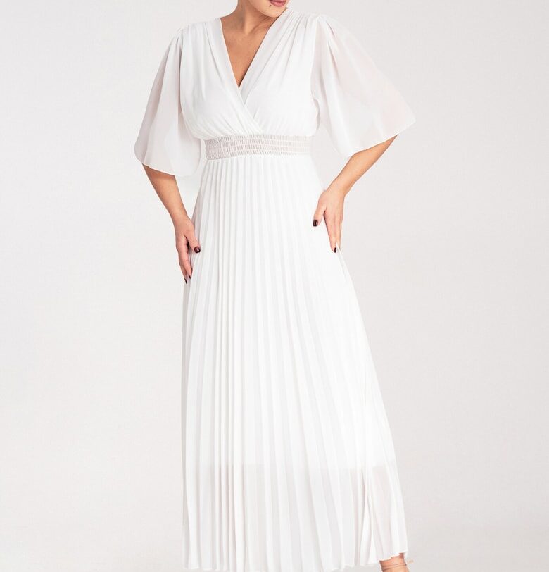 Рокля  плисирана - елегантна - бяла - миди - полиестер - SM Figl