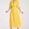 Рокля  плисирана - жълта - вискоза - SM Figl