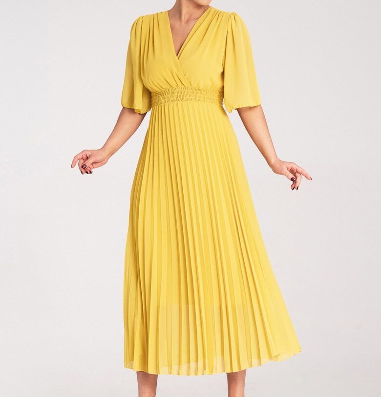 Рокля  плисирана - жълта - вискоза - SM Figl