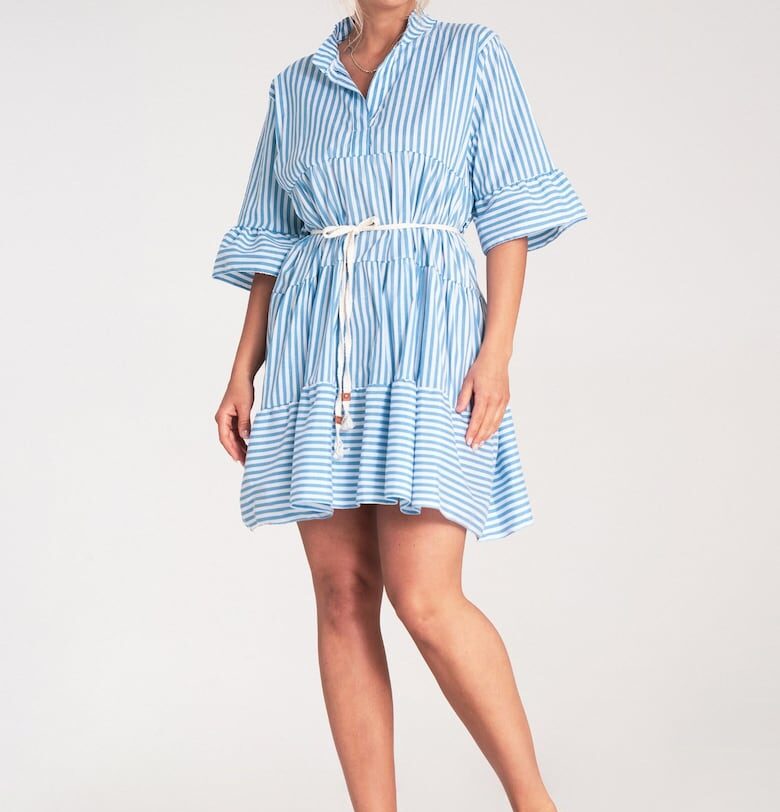 Рокля  райета - широки ръкави - синя - изработена от качествен материал - размер SM Figl