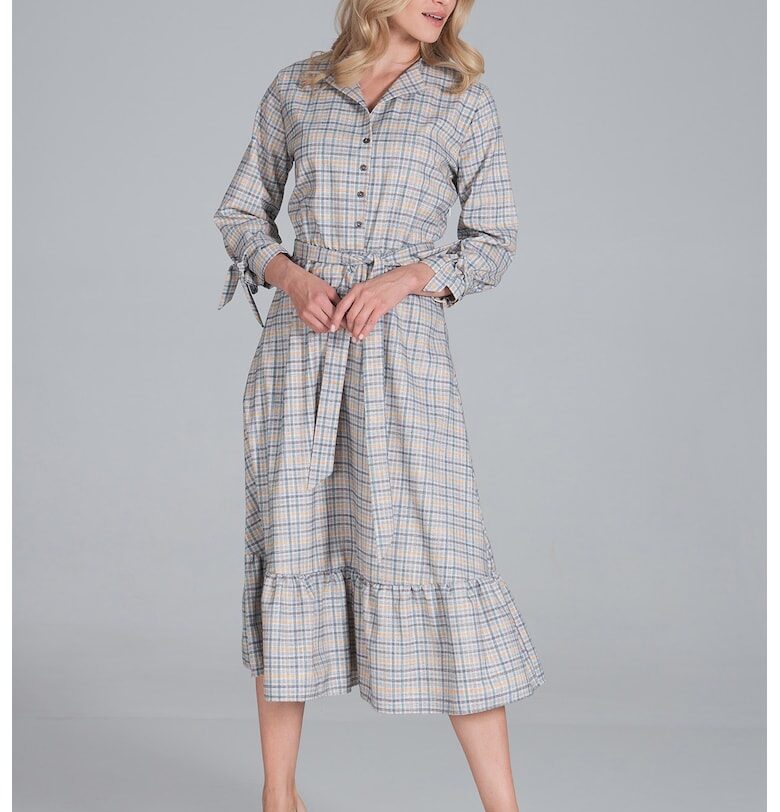 Рокля-риза  M840 - модел 121 - с колан - разкроена кройка - бежова - 100% полиестер Figl