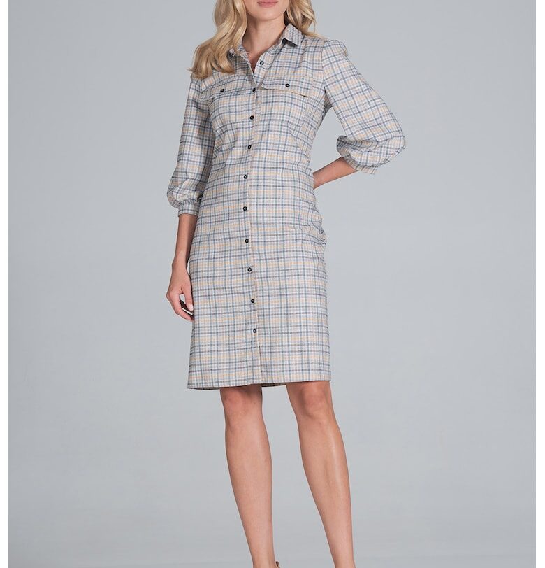 Рокля-риза  M849 - карирана - полиестер - сива Figl