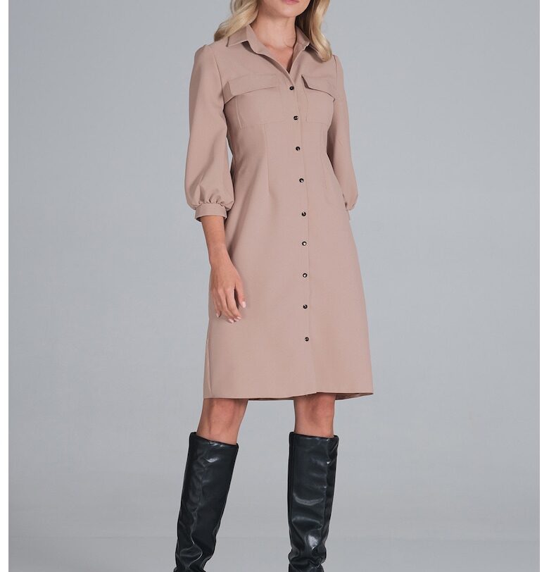 Рокля -  риза - буф ръкави - бежово - полиестер Figl