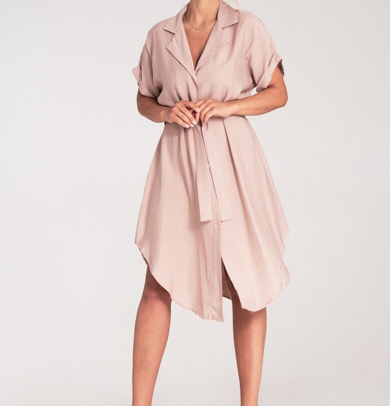 Рокля-риза -  елегантна - розова - качествена изработка - SM Figl